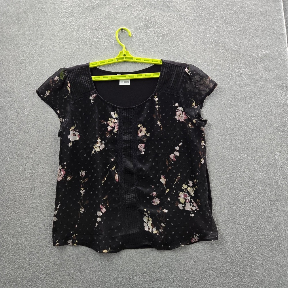 LC Lauren Conrad Women Blouse XL Black Floral Lace Whimsigoth Gothic Grunge Y2K